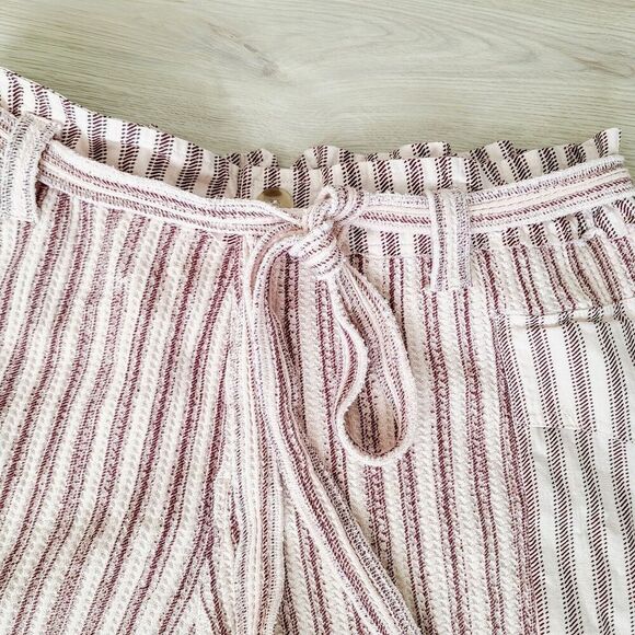 FP One Free People Harriet Short M Red Cream Striped Paperbag Belted Pocket Boho - Picture 4 of 13